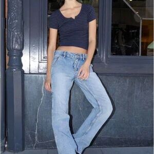 John Gelt Striped Black and Blue Zelly Top